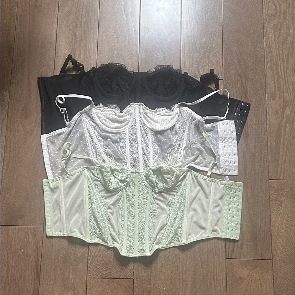 Women’s Lace Longline Bustier Corset - Black, White, Mint (all three bundled)